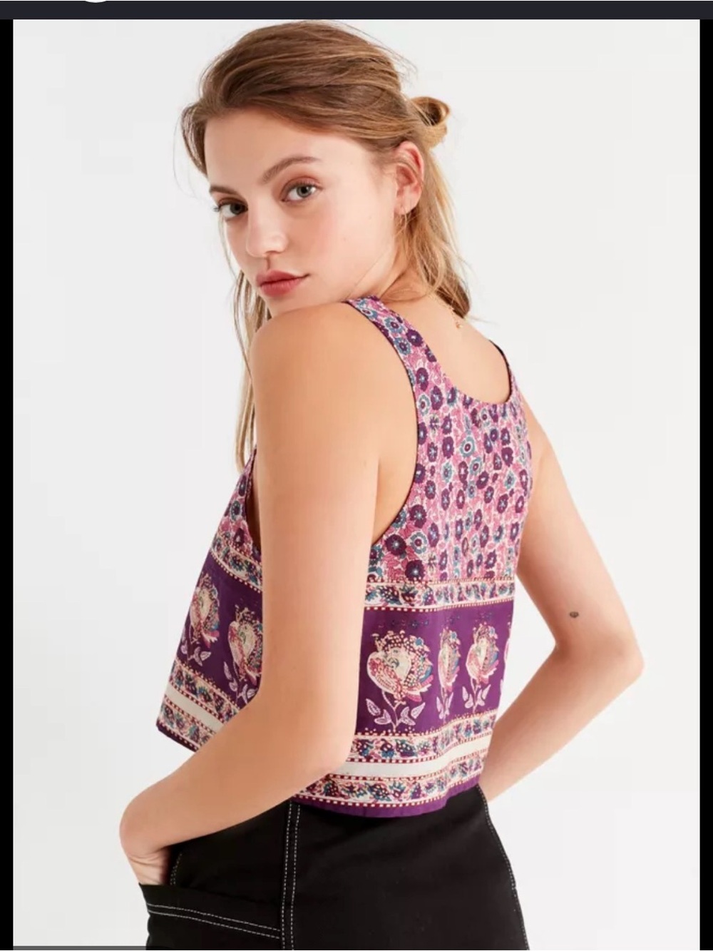 Urban Outfitters Purple Floral Printed Cropped Tank